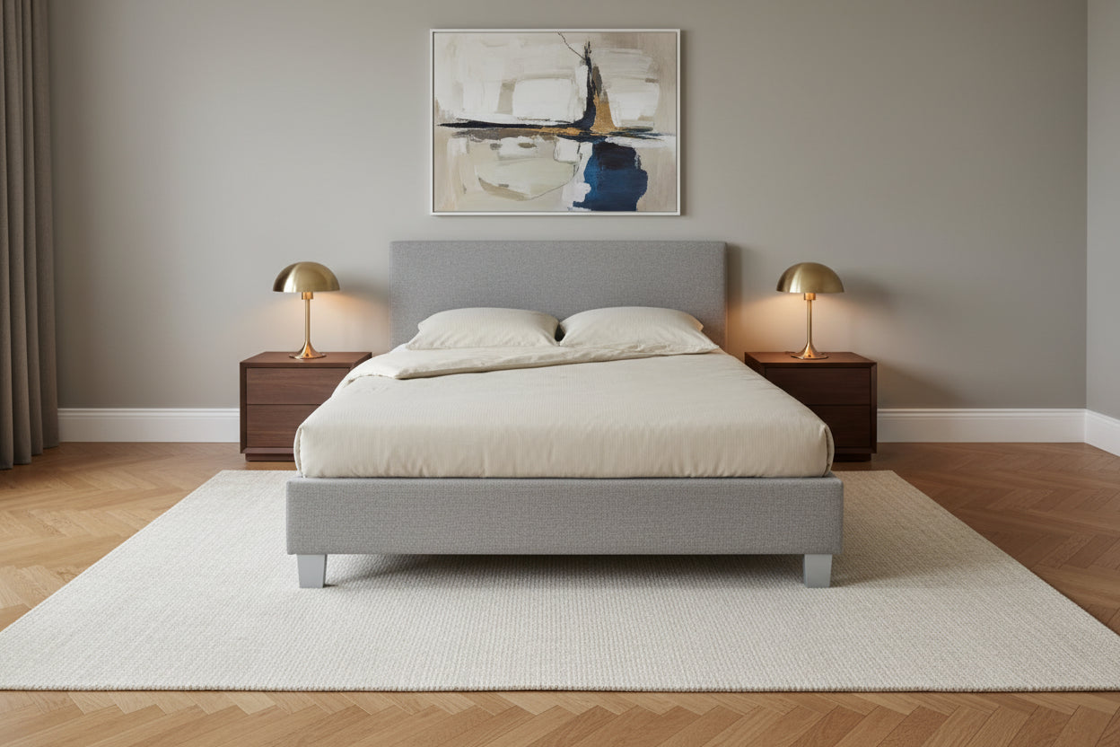 Lit 2 places 160x200 cm tissu gris sommier inclus KELIA