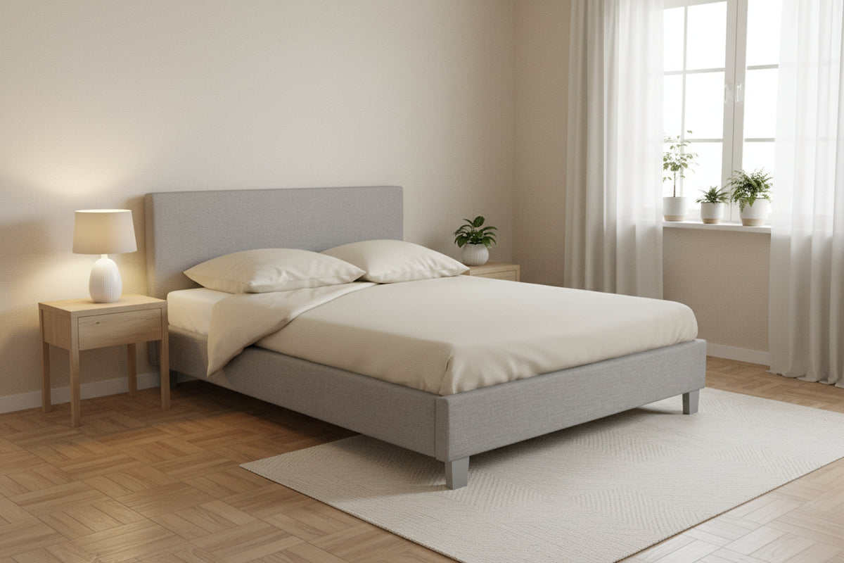 Lit 2 places 160x200 cm tissu gris sommier inclus KELIA