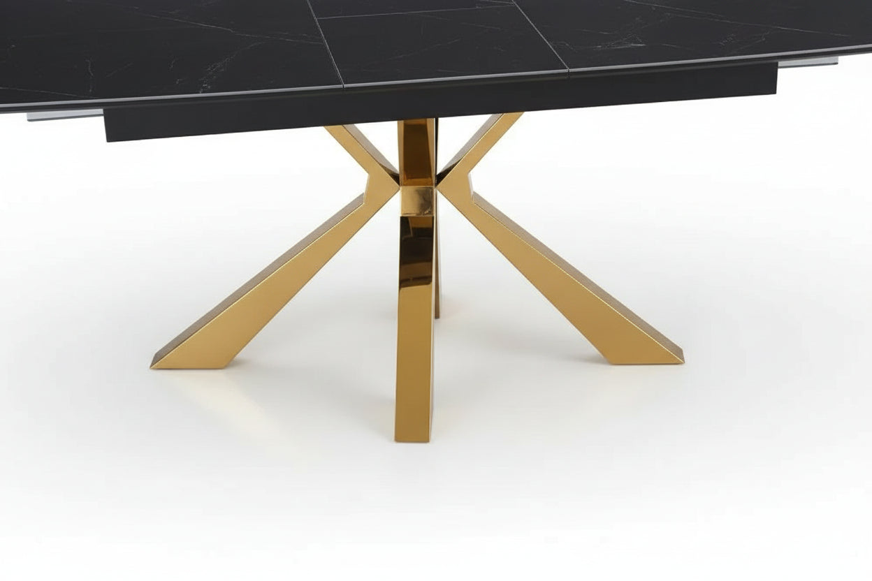 Table extensible BIANCA Gold plateau Céramique - Marbré noir