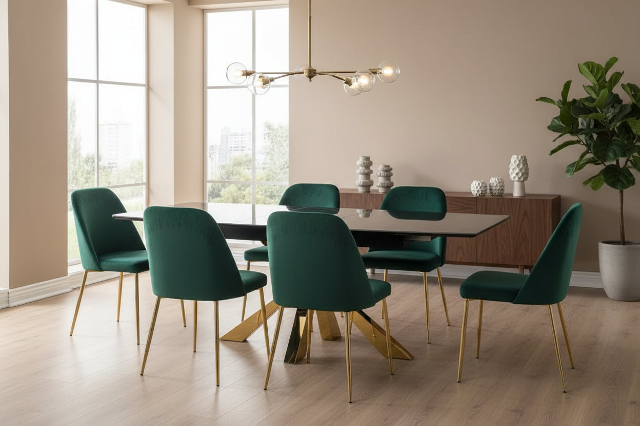 Table extensible BIANCA Gold plateau Céramique - Marbré noir