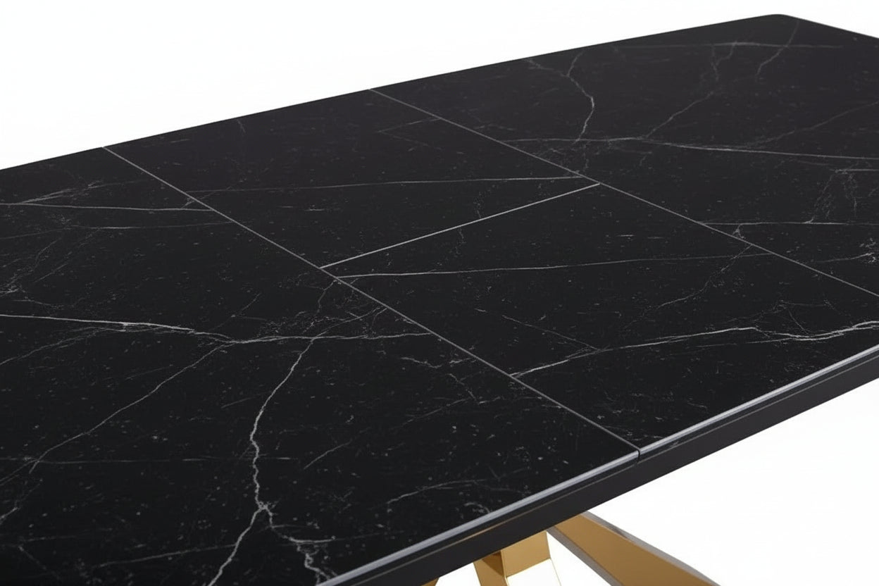 Table extensible BIANCA Gold plateau Céramique - Marbré noir