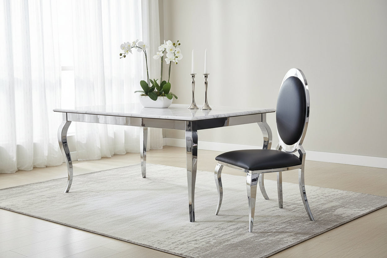 Lot de 4 chaises ANGEL baroque Chrome simili cuir noir