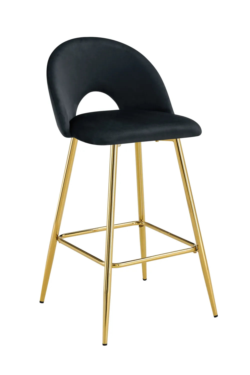 Lot de 2 tabourets de bar TEDDY pied gold velours #couleur_noir