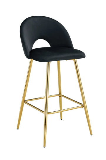Lot de 2 tabourets de bar TEDDY pied gold velours #couleur_noir