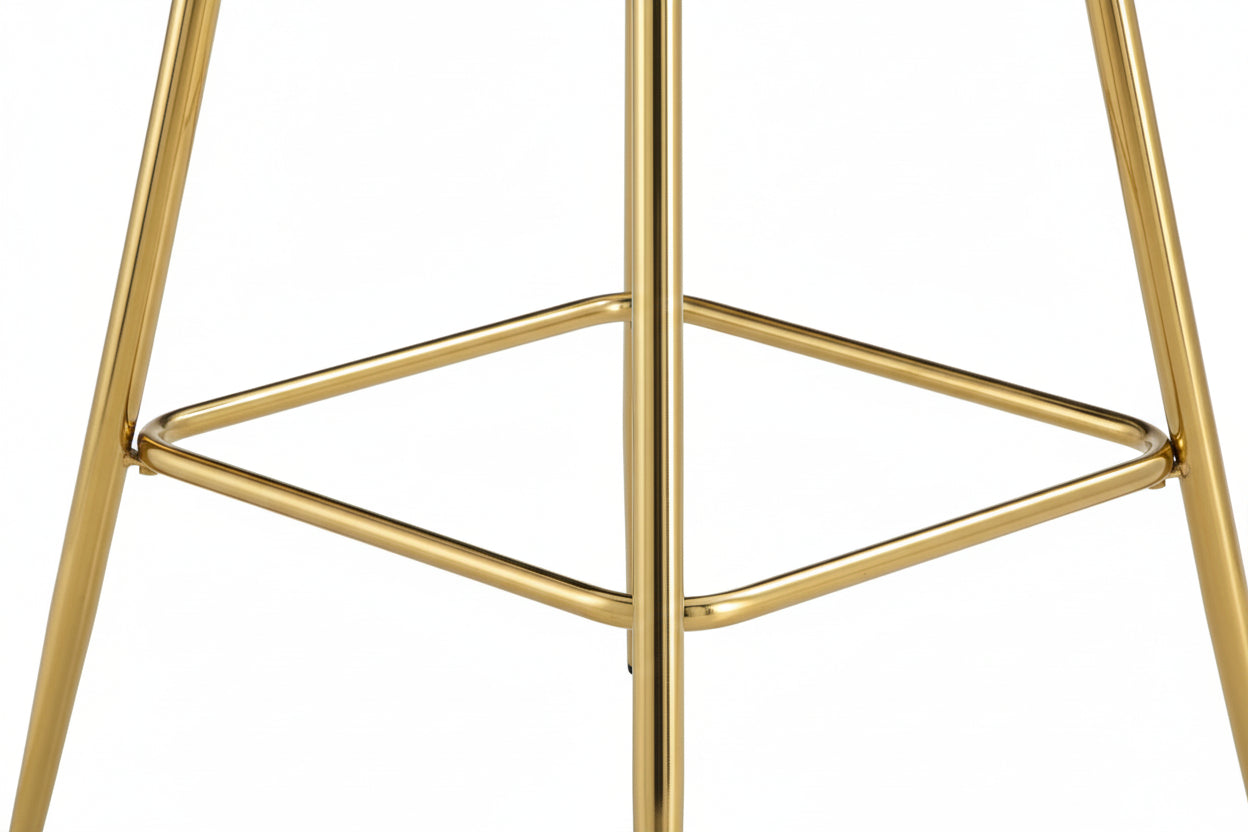 Lot 2 Tabourets de Bar Teddy Velours Noir Pieds Gold 47x36x98cm