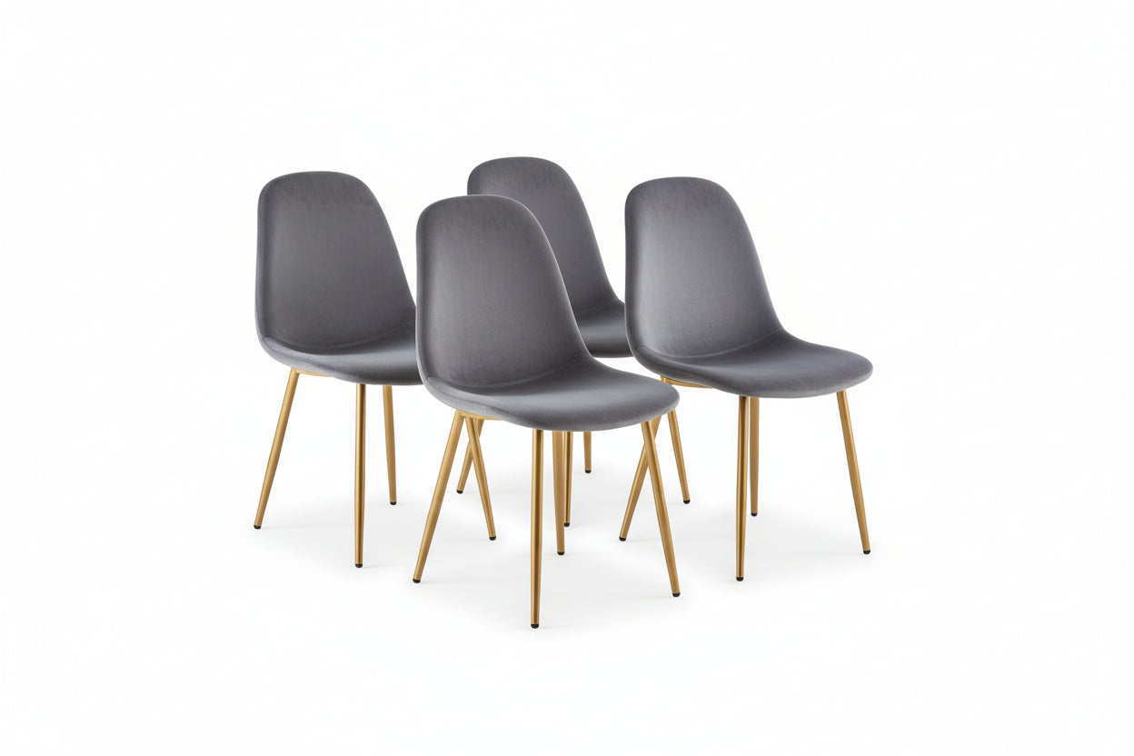 Lot 4 Chaises Velours Anthracite Pieds Gold 43,5x40x87 cm  SCANDINAVE