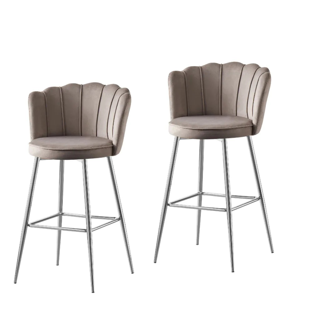 Lot de 2 tabourets de bar NYMPHEA Chrome en velours #couleur_moka