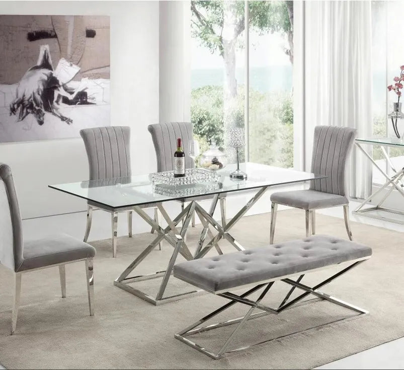 Lot de 6 Chaises baroque LOUIS Chrome Velours Gris