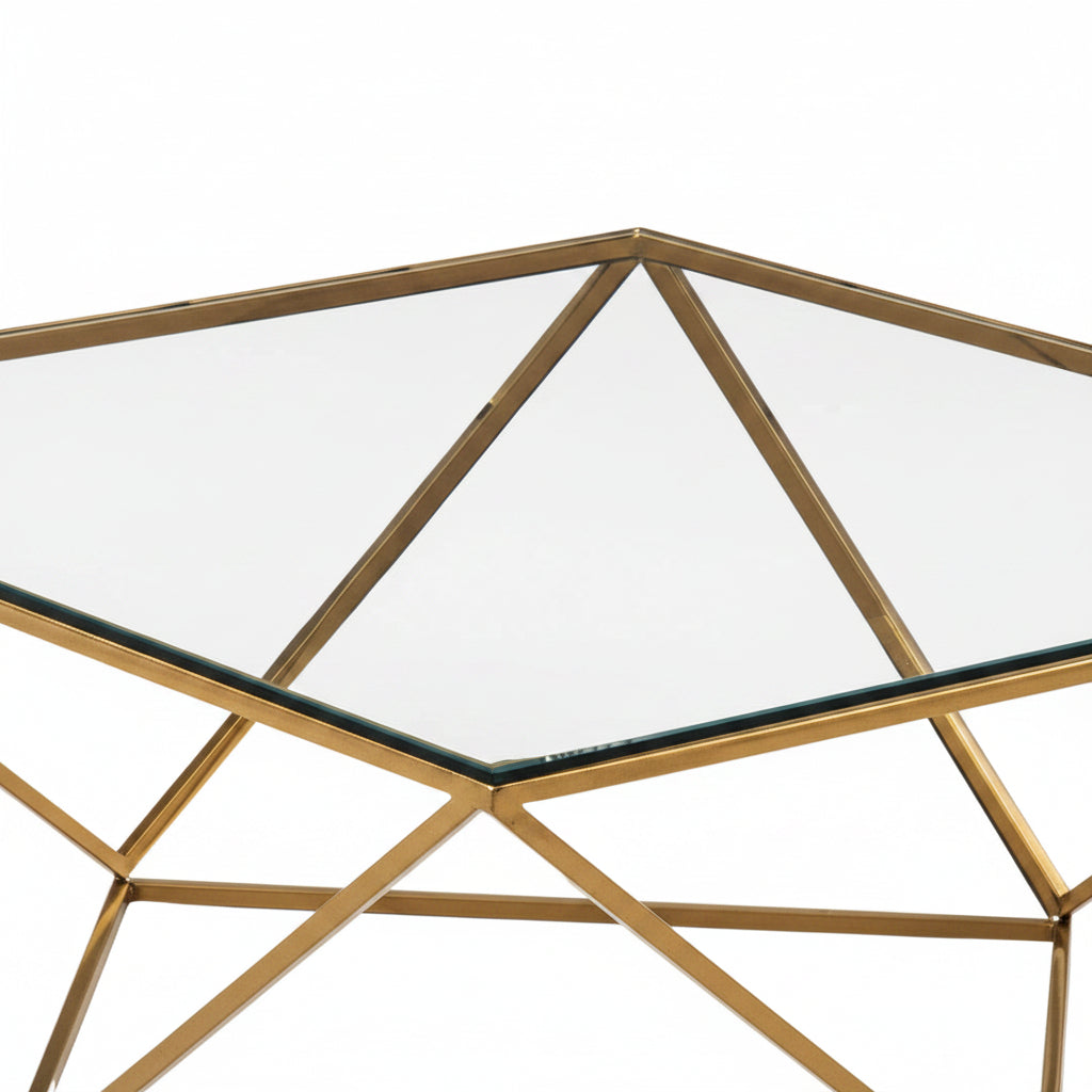 Table Basse Carrée ALINA – Gold & Verre – 100x100x45 cm