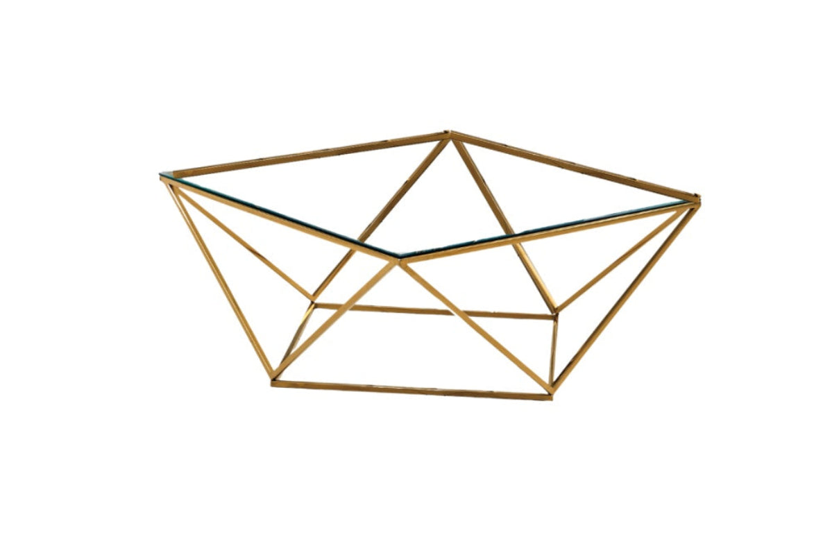 Table Basse Carrée ALINA – Gold & Verre – 100x100x45 cm