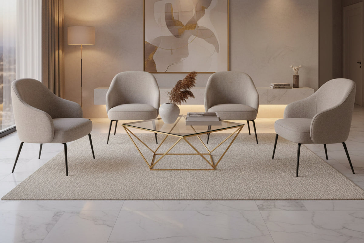 Table Basse Carrée ALINA – Gold & Verre – 100x100x45 cm