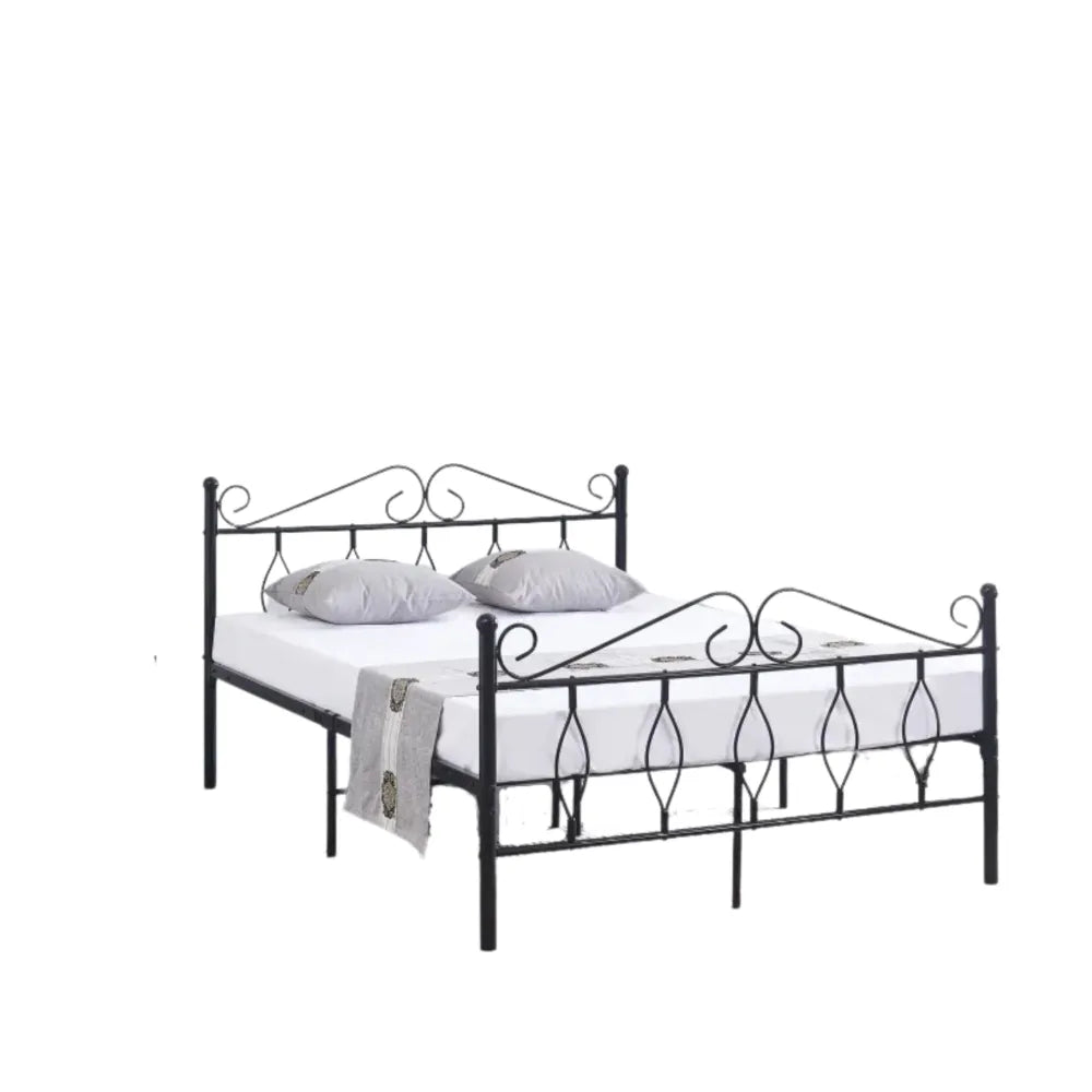 Lit 2 Places JULIE en Métal Noir – 140x190 cm avec Sommier Inclus