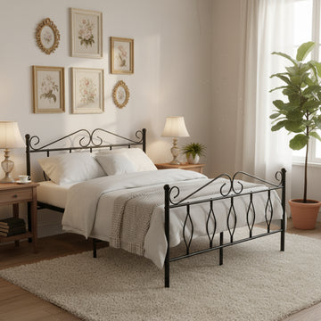 Lit 2 Places JULIE en Métal Noir – 140x190 cm avec Sommier Inclus