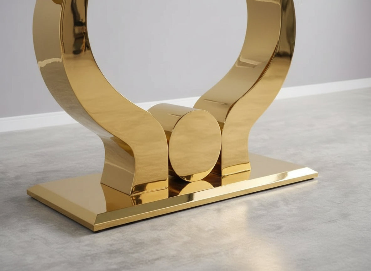 Table à manger TROFY 6 à 8 personnes gold verre MARBRE NOIR 180x90 cm