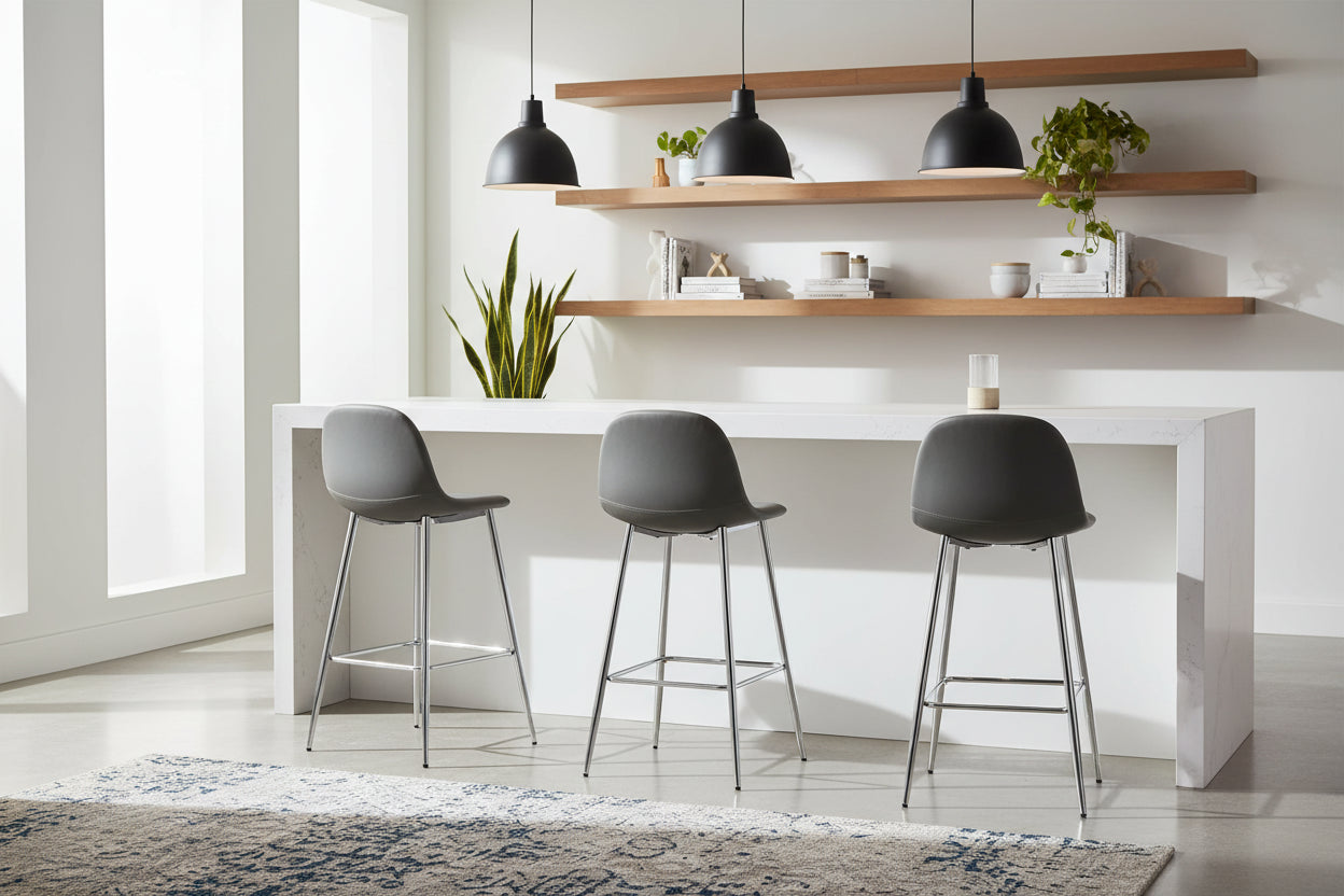 Lot 2 Tabourets de Bar Scandinave Velours Anthracite Pieds Chrome