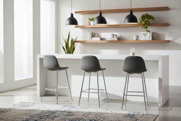 Lot 2 Tabourets de Bar Scandinave Velours Anthracite Pieds Chrome