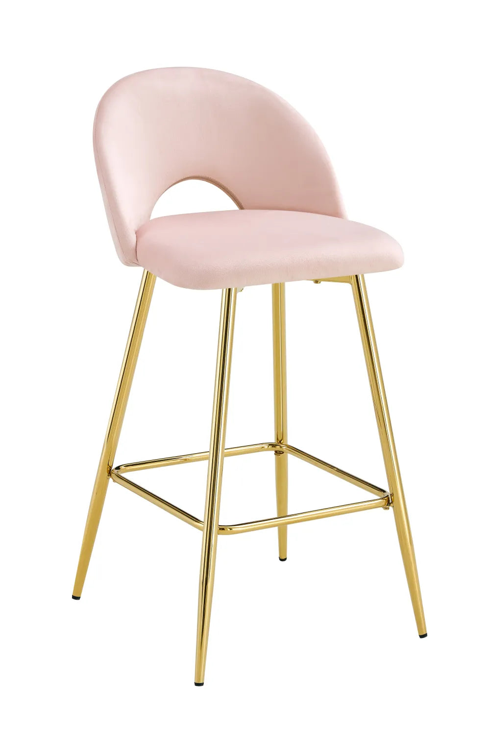Lot de 2 tabourets de bar TEDDY pied gold velours #couleur_rose