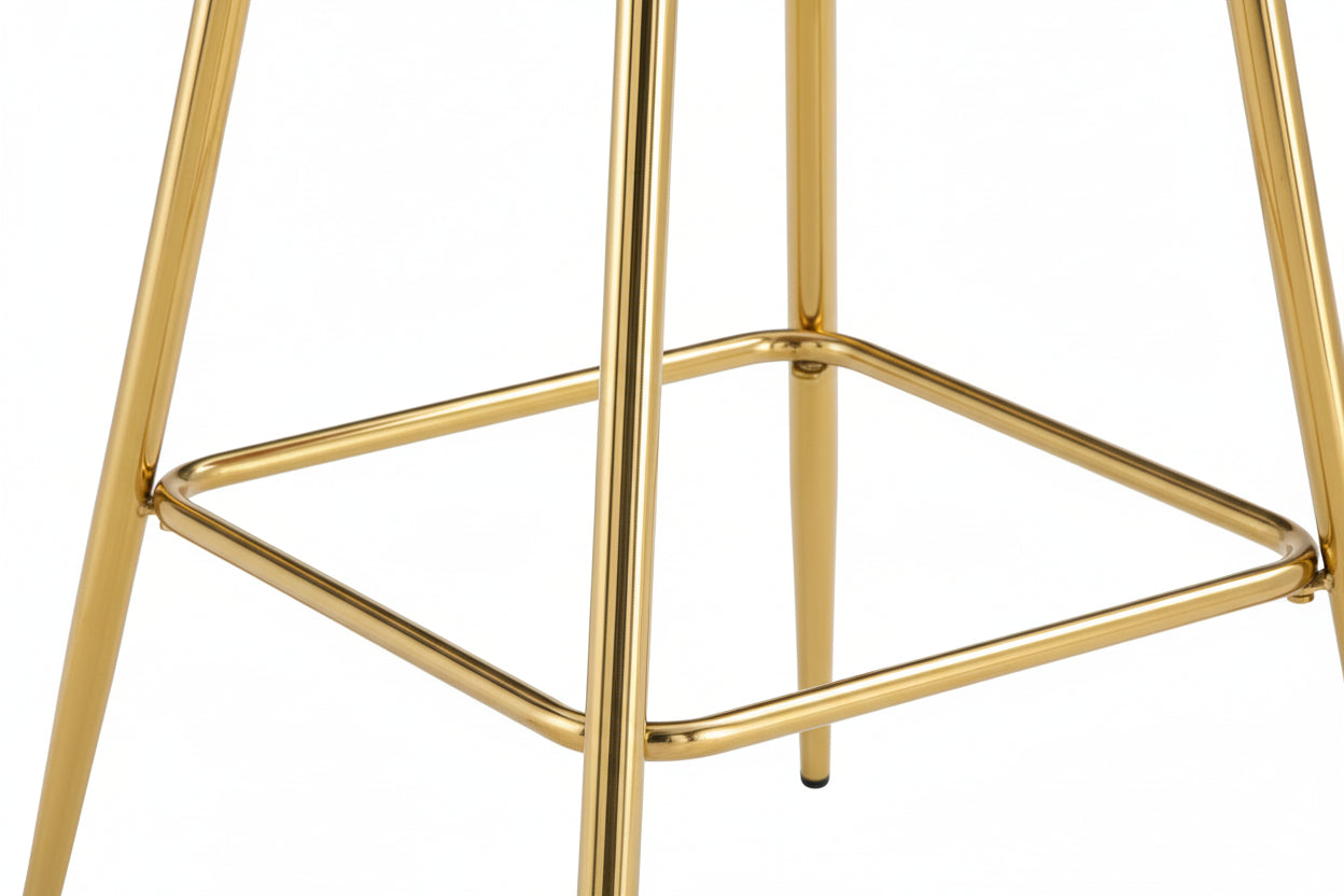 Lot 2 Tabourets de Bar Teddy Velours Rose Pieds Gold 47x36x98cm