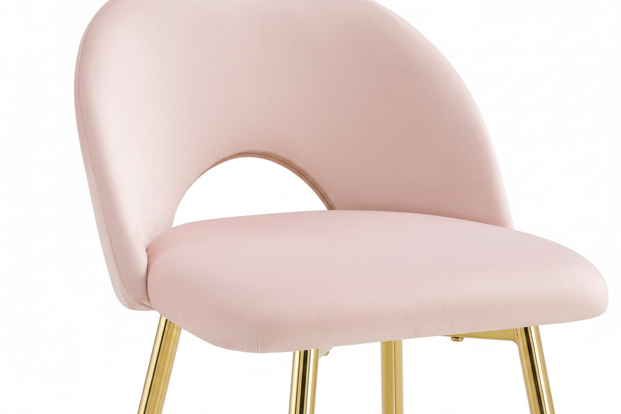 Lot 2 Tabourets de Bar Teddy Velours Rose Pieds Gold 47x36x98cm