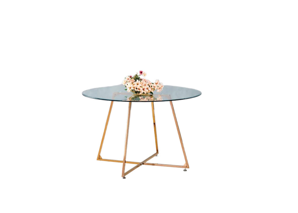 Table à manger ronde 4 personnes HELOISE Gold et plateau en verre D120 cm