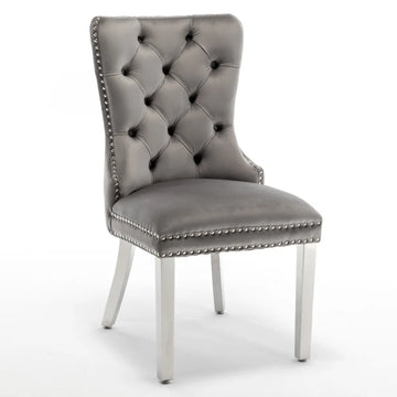 Lot de 2 chaises POIGNEE Clouté en velours pied chromé - Anthracite