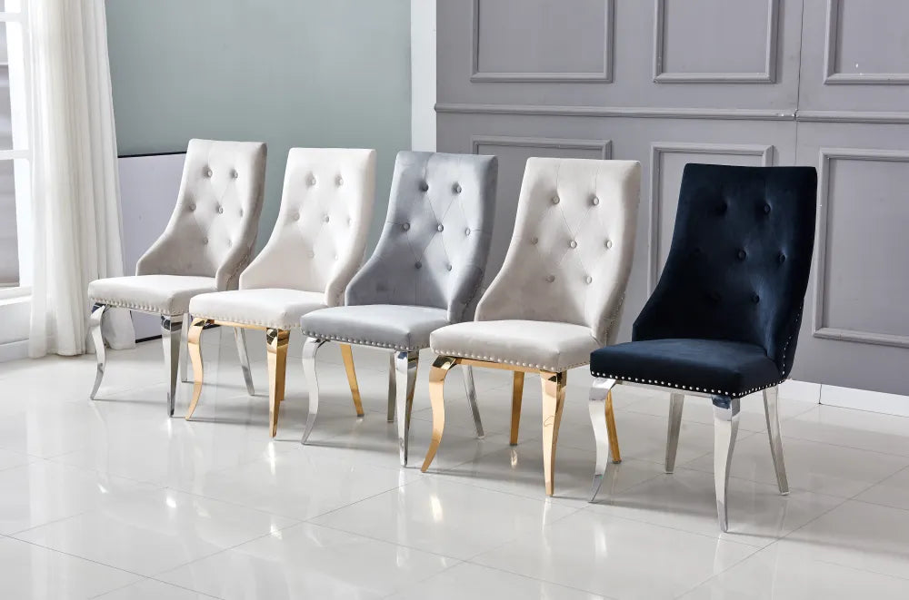 Lot de chaises ANNEAU Capitonnées et Cloutées Gold Velours#couleur_anthracite