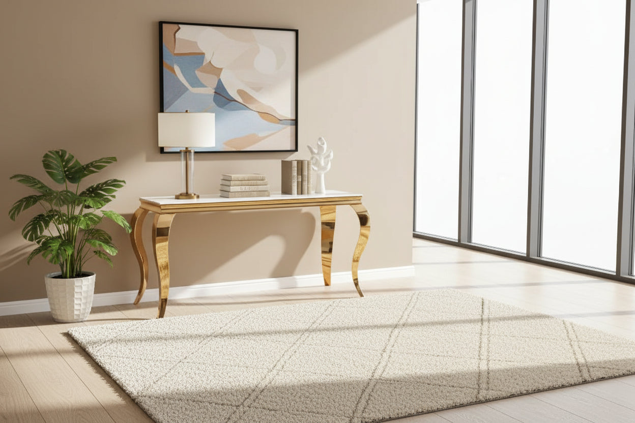 Console gold verre marbré blanc 110x50x85 cm BAROQUE