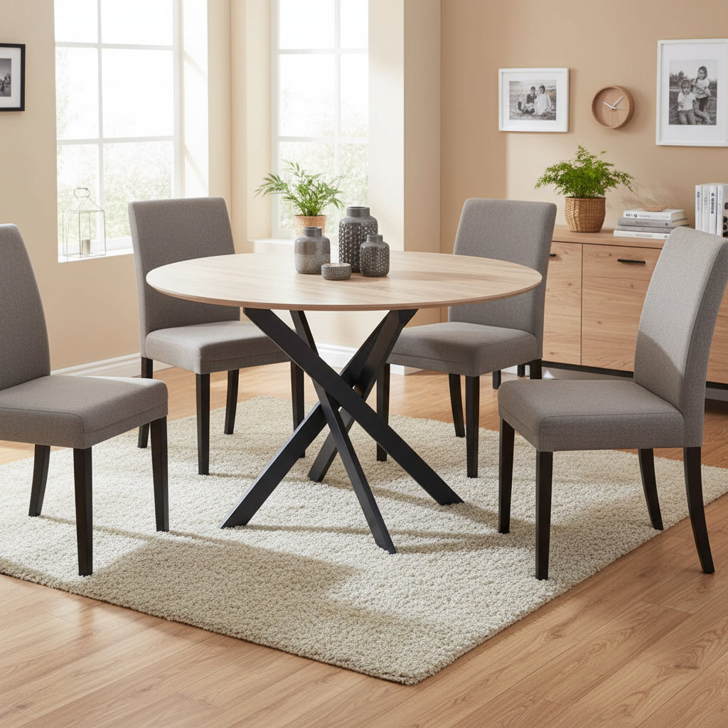 Table à manger JESSICA en bois CHENE pieds métal noir 120 cm #couleur_beige
