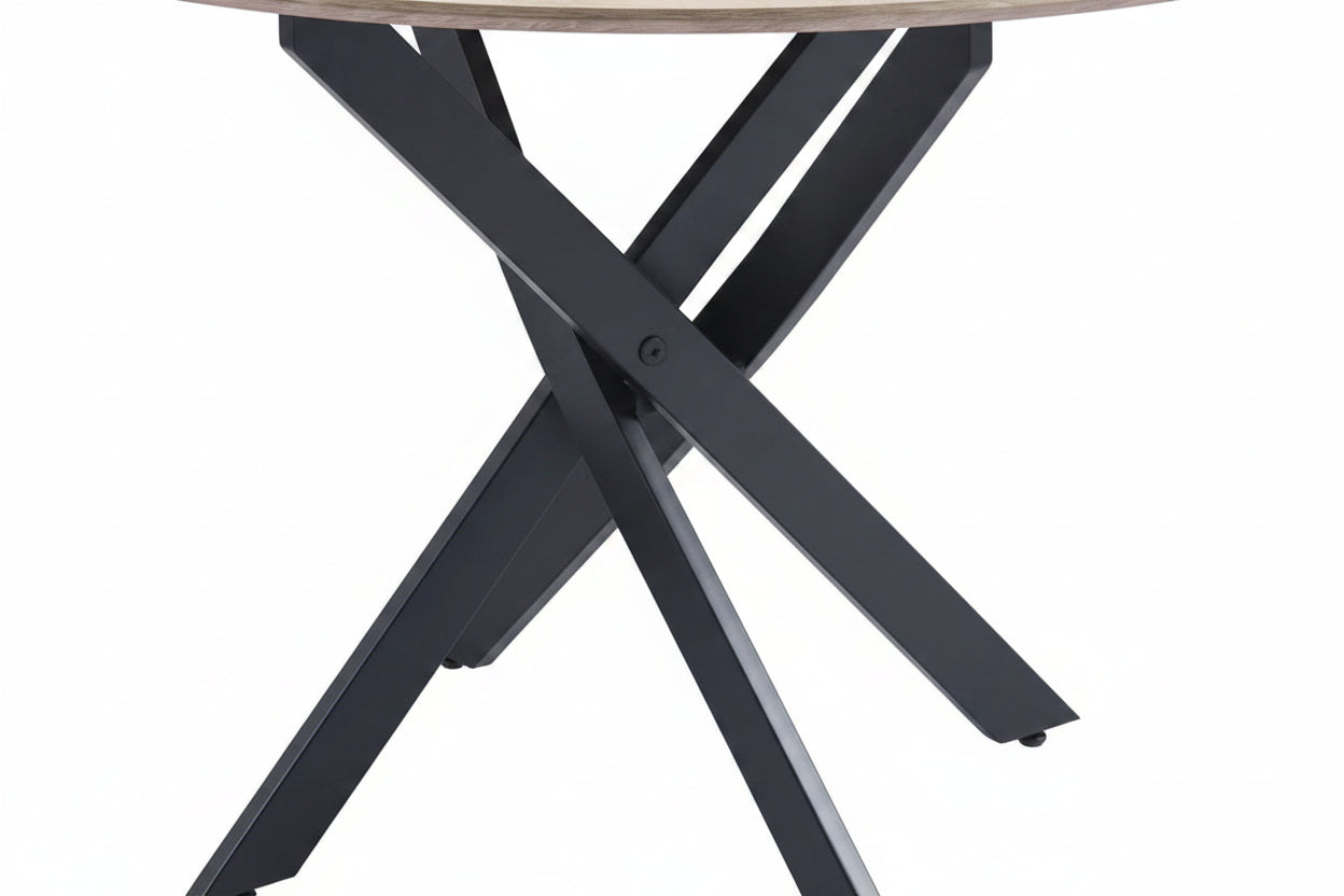 Ensemble table ronde chêne 100 cm + 4 chaises tissu beige JESSICA