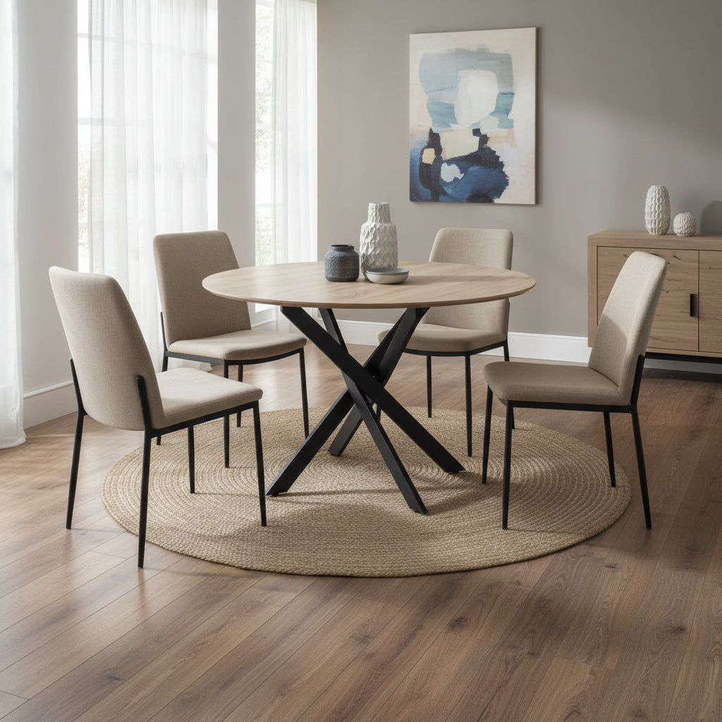 Table à manger JESSICA en bois CHENE pieds métal noir 120 cm #couleur_beige
