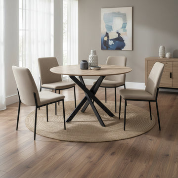Table à manger JESSICA en bois CHENE pieds métal noir 120 cm #couleur_beige