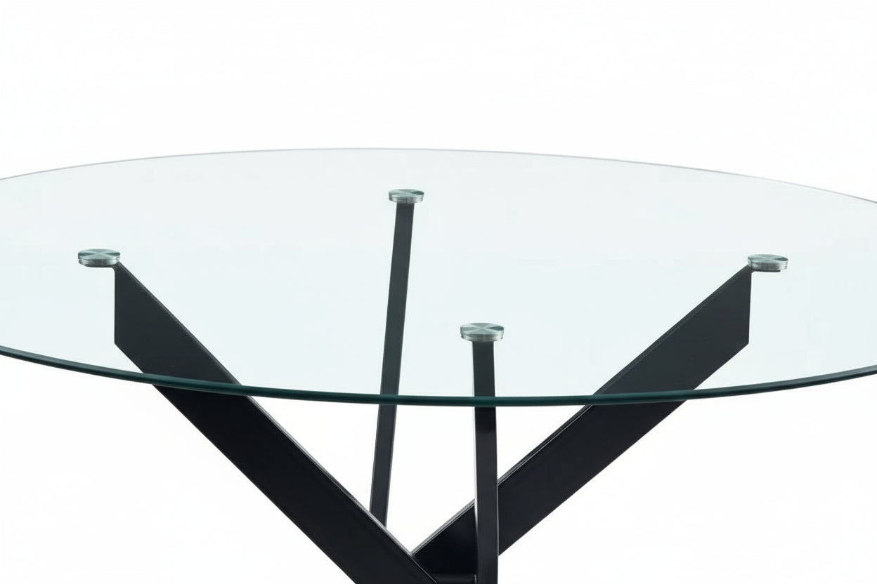 Table à manger ronde  JESSICA TRANSPARENT pieds Métal noir 100 cm 4 couverts