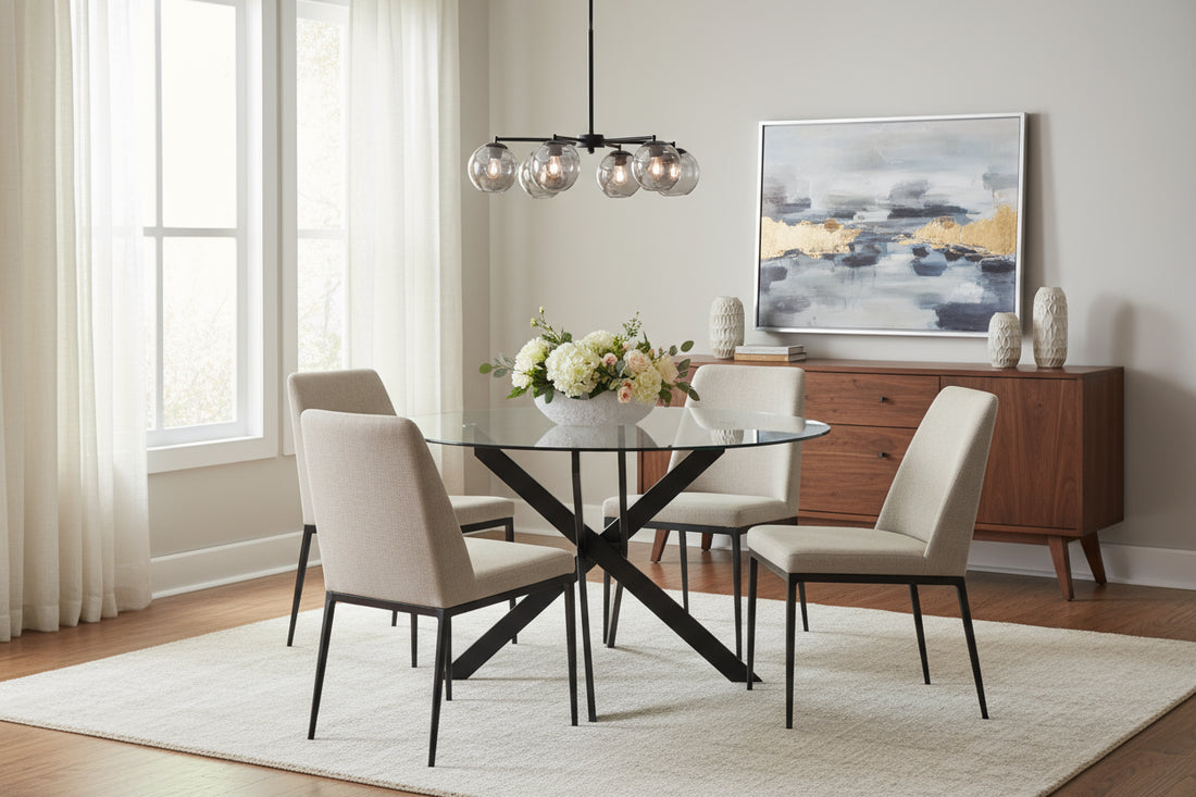 Table à manger ronde  JESSICA TRANSPARENT pieds Métal noir 100 cm 4 couverts