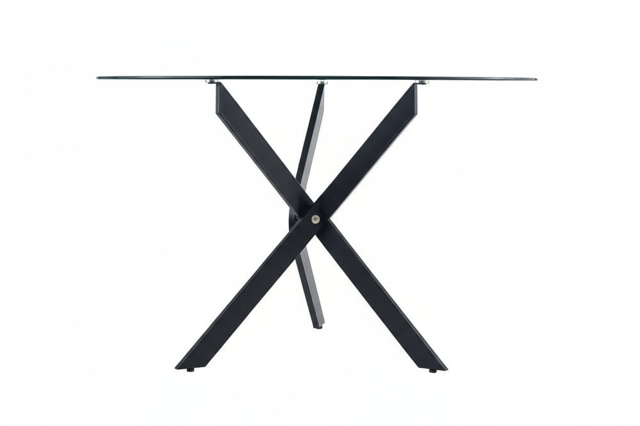 Table à manger ronde  JESSICA TRANSPARENT pieds Métal noir 100 cm 4 couverts