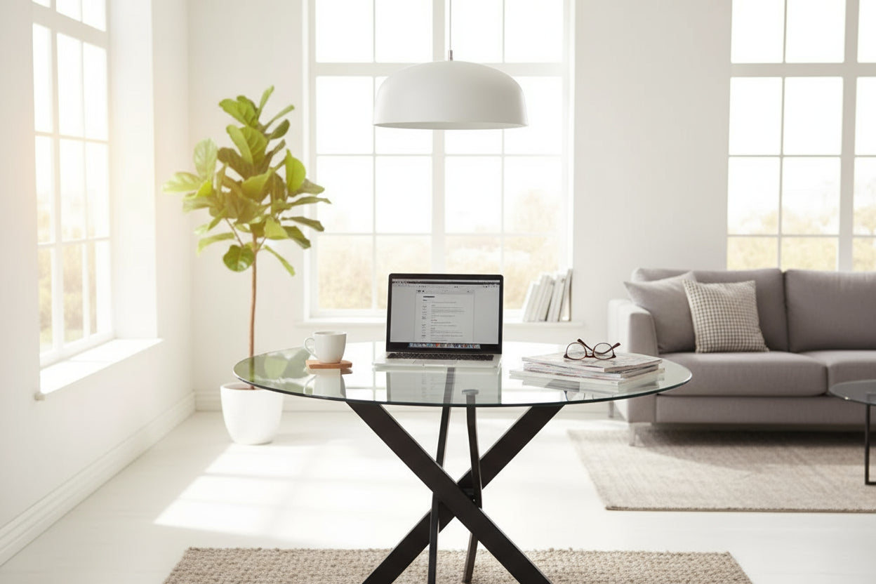 Table à manger ronde  JESSICA TRANSPARENT pieds Métal noir 100 cm 4 couverts