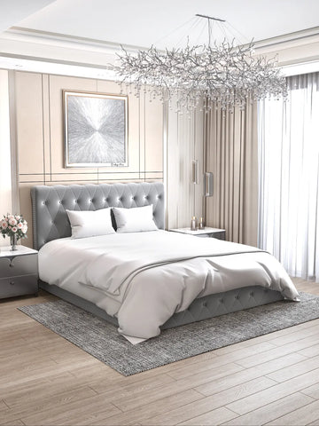 Lit coffre 2 places en velours gris 160x200cm CORSICA