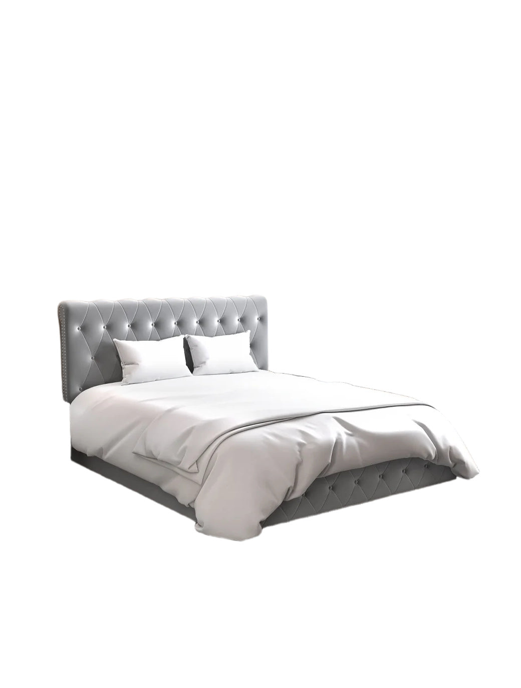 Lit coffre 2 places en velours gris 160x200cm CORSICA