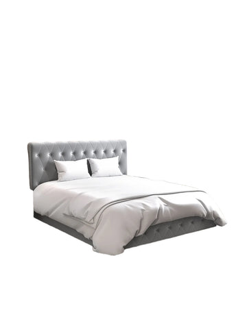 Lit coffre 2 places en velours gris 160x200cm CORSICA