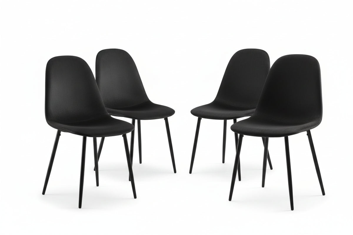 Lot de 4 chaises scandinaves velours noir pieds métal noir 43,5x40x87cm