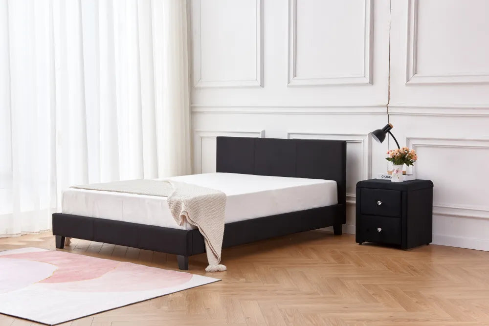 Lit 2 places  MELBOURNE simili cuir NOIR 140x190 cm avec sommier intégré