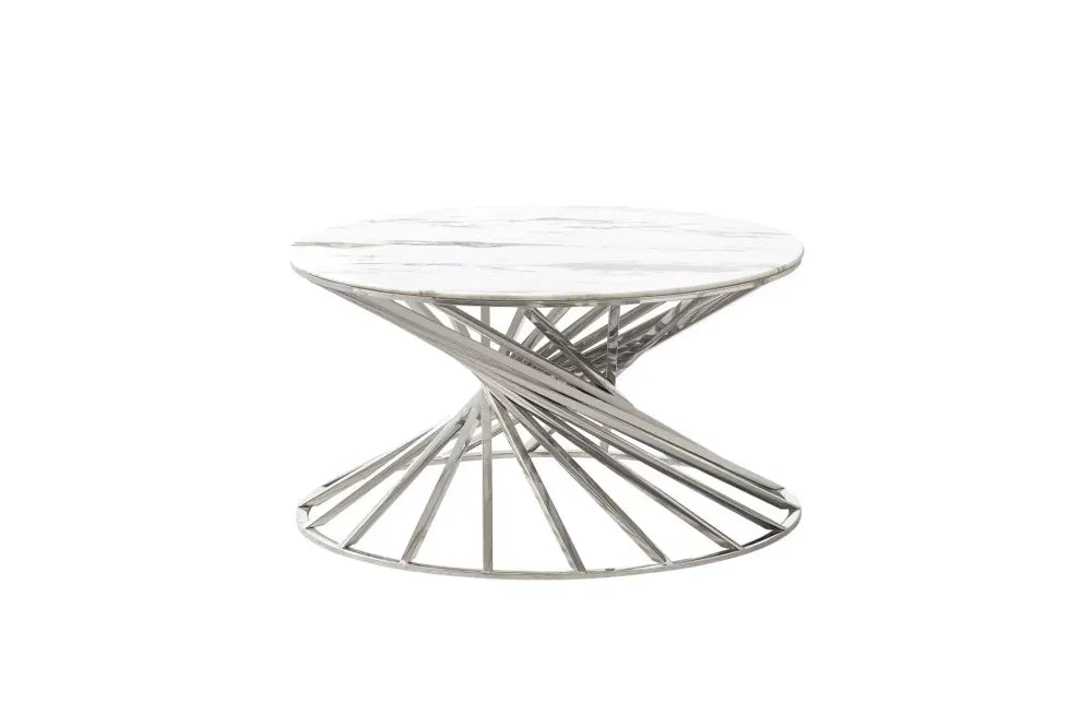 Table basse ronde NAUTILUS chromé plateau verre  D80 cm