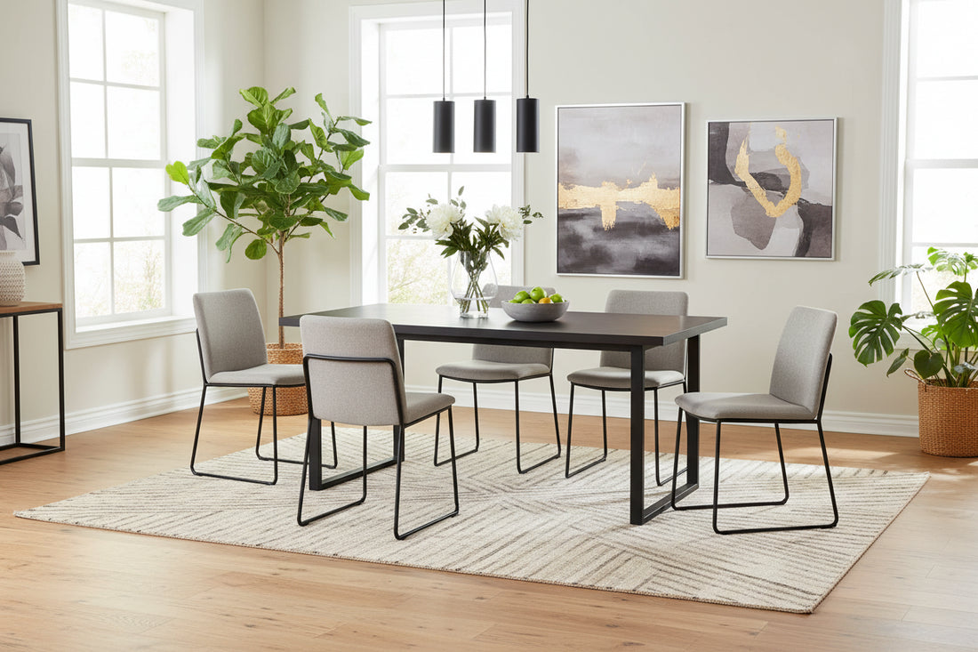 Table à manger bois noir 160x90 cm 4-6 couverts pied métal noir – BELGRADE