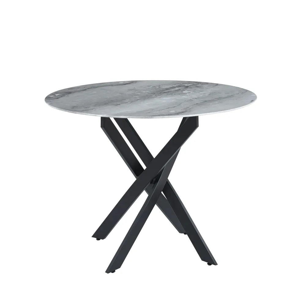 Table à manger ronde JESSICA Métal noir 100 cm 4 couverts #couleur_marbré-gris