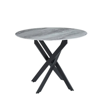 Table à manger ronde JESSICA Métal noir 100 cm 4 couverts #couleur_marbré-gris