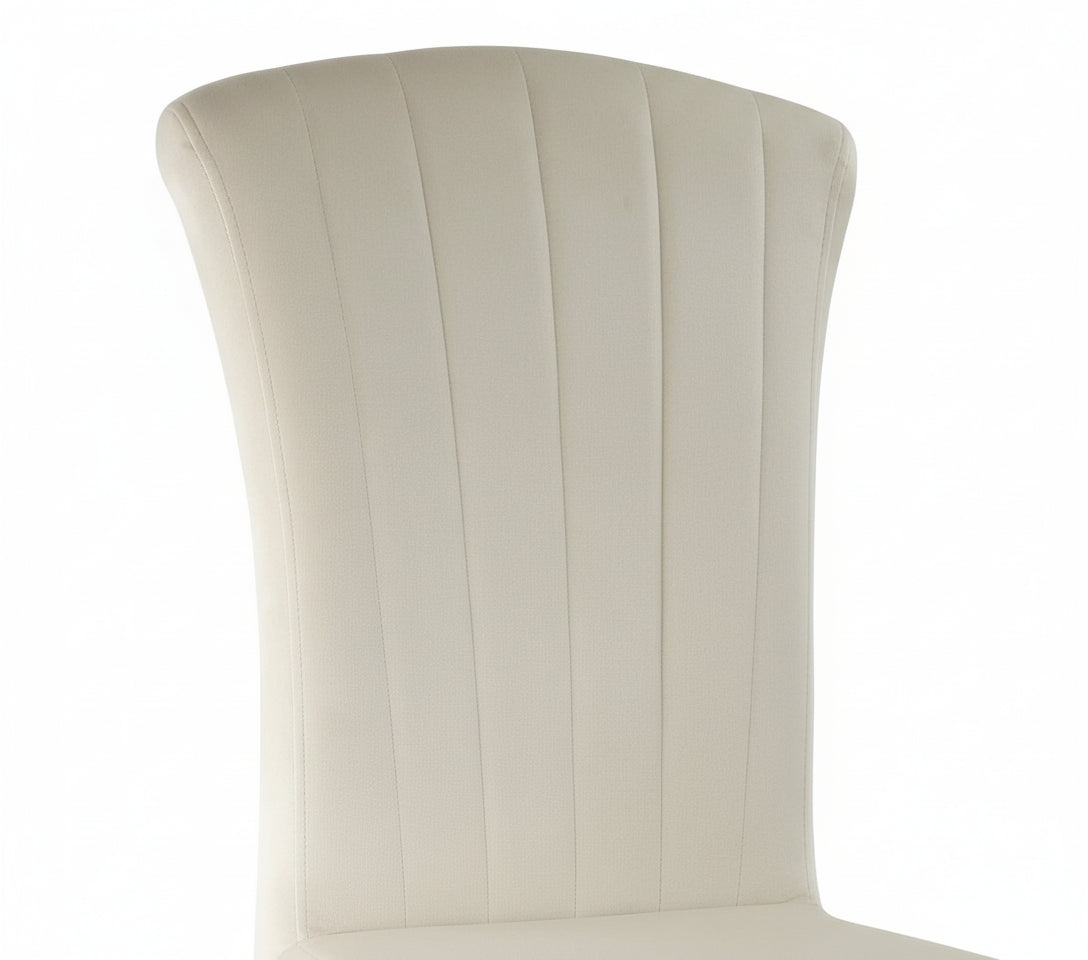 Lot de 6 chaises salle à manger velours beige pieds chrome 101 cm LOUIS