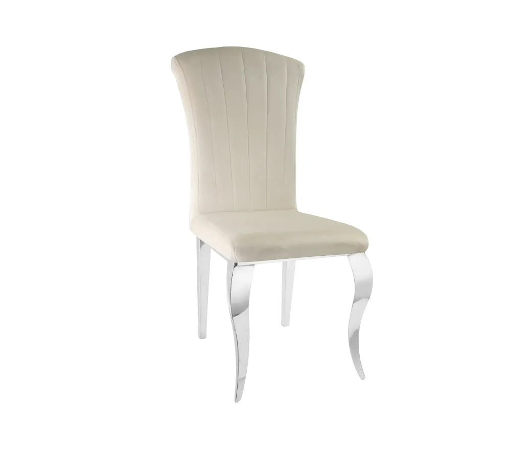Lot de 6 chaises salle à manger velours beige pieds chrome 101 cm LOUIS