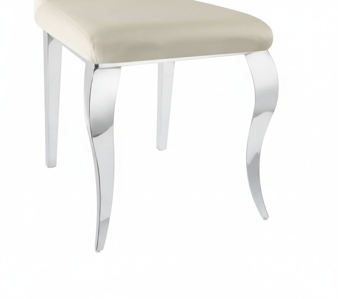 Lot de 6 chaises salle à manger velours beige pieds chrome 101 cm LOUIS