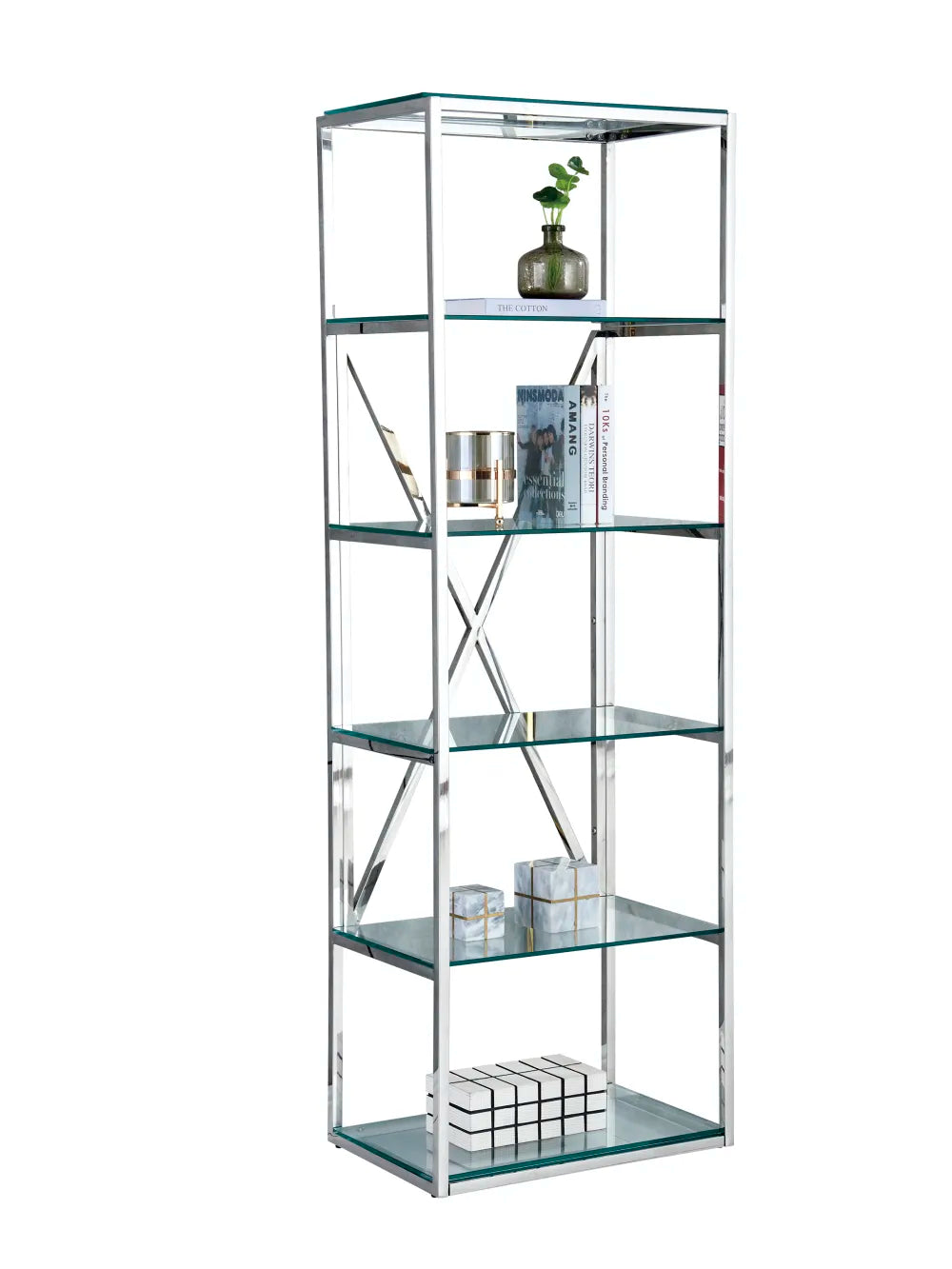 Bibliothèque ARYA en verre Transparent 60x40x180 cm #couleur_chrome