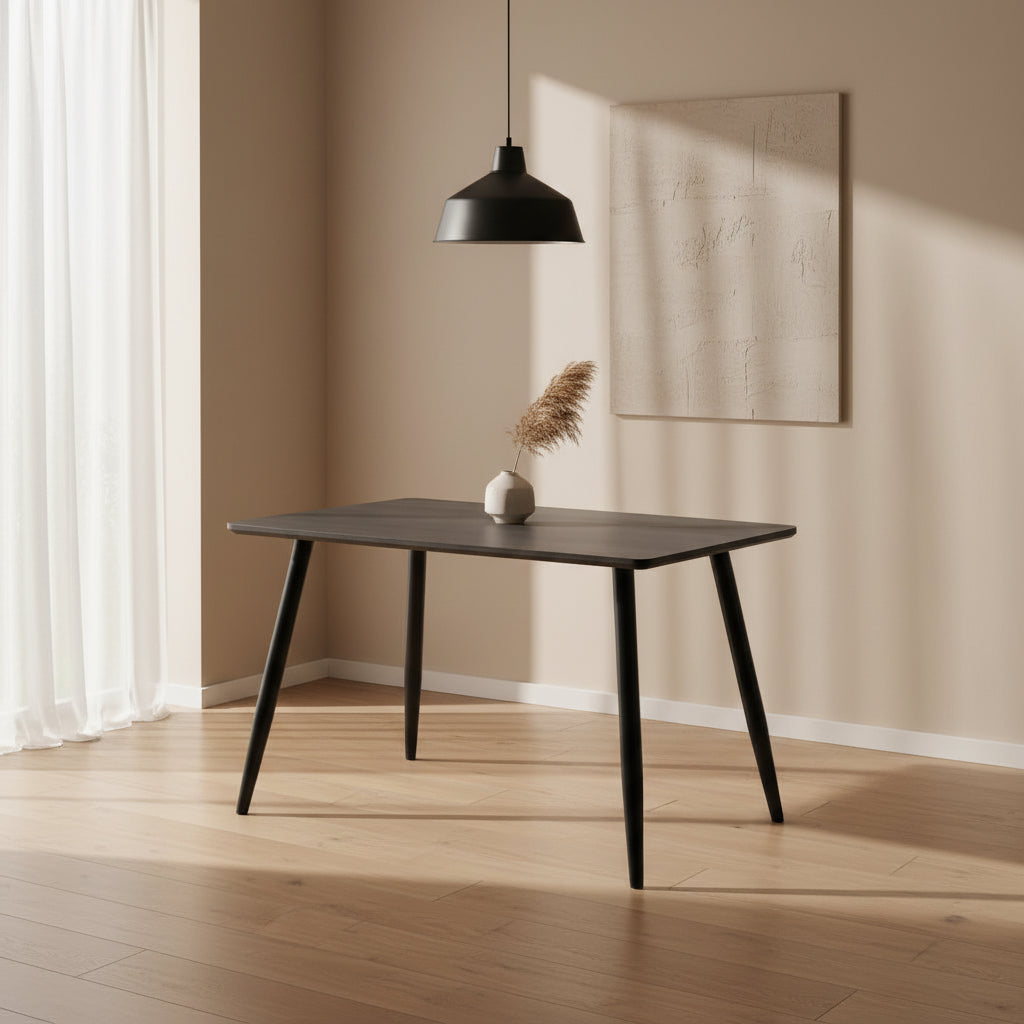 Table à Manger Industrielle Bois Effet Chêne Marron & Métal Noir – 120×70 cm – AMMO