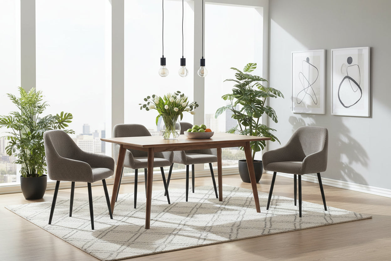 Lot 2 Chaises Salle à Manger Peach Accoudoirs Moka Pieds Métal Noir
